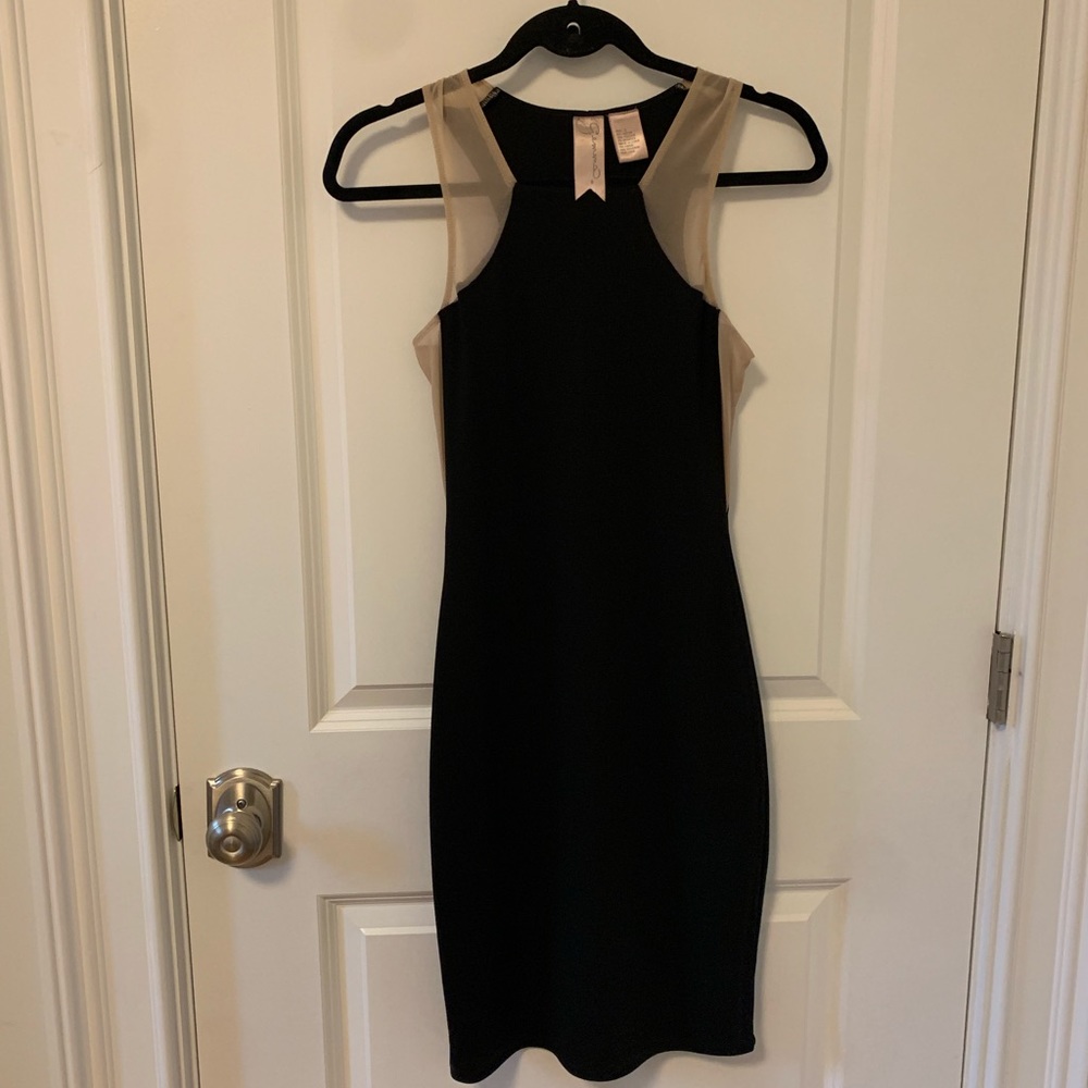 Gemma black and nude mesh knee length dress